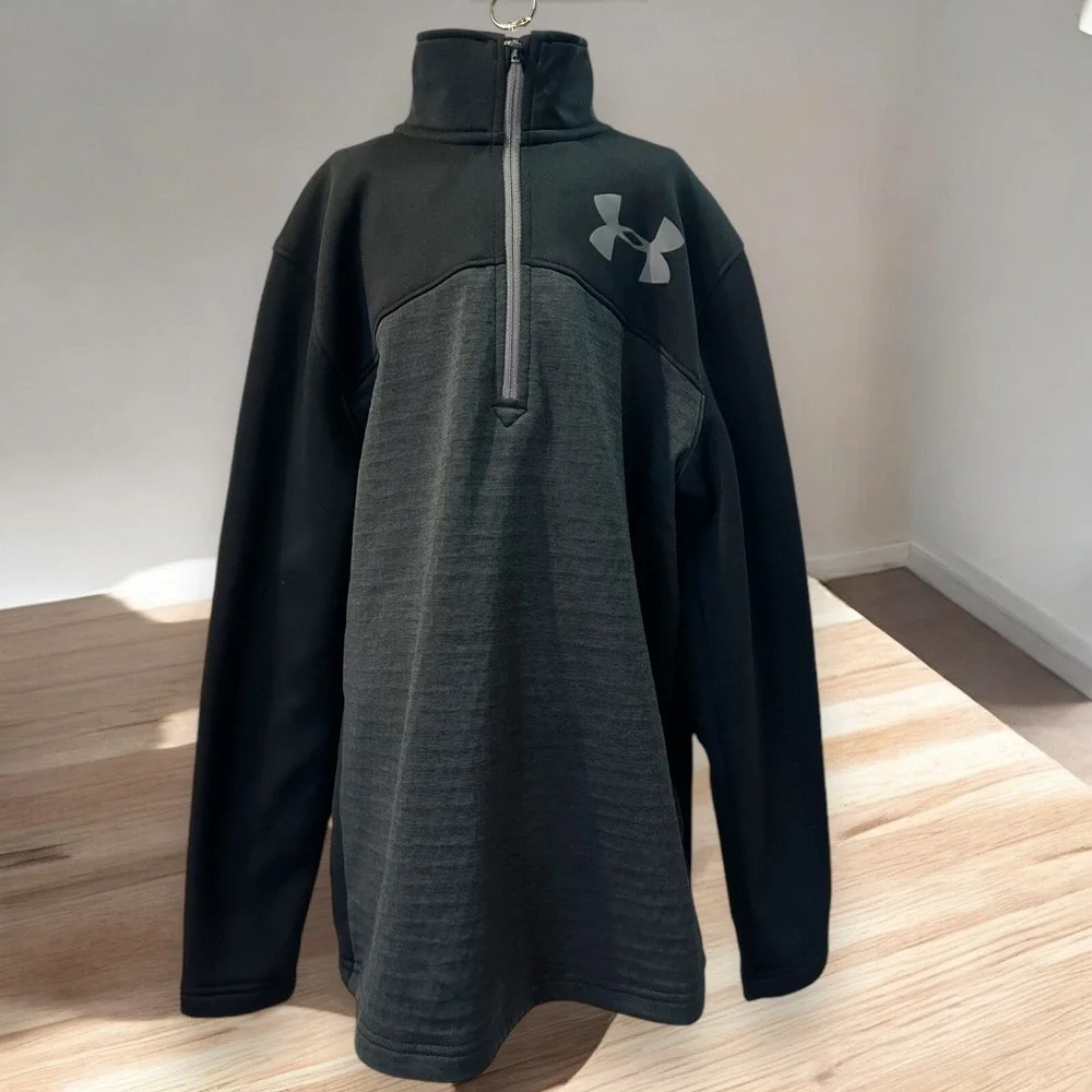 Under Armour Kids ColdGear Quarter Zip Pullover Black Gray Loose Fit YMD‎ Medium